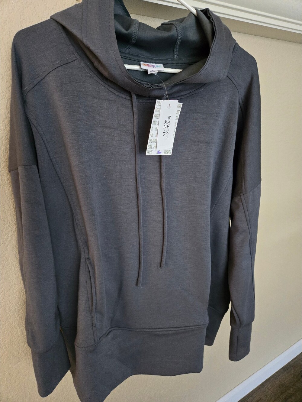 LuLaRoe Unisex Charcoal Funnel Neck Regan Hoodie, L